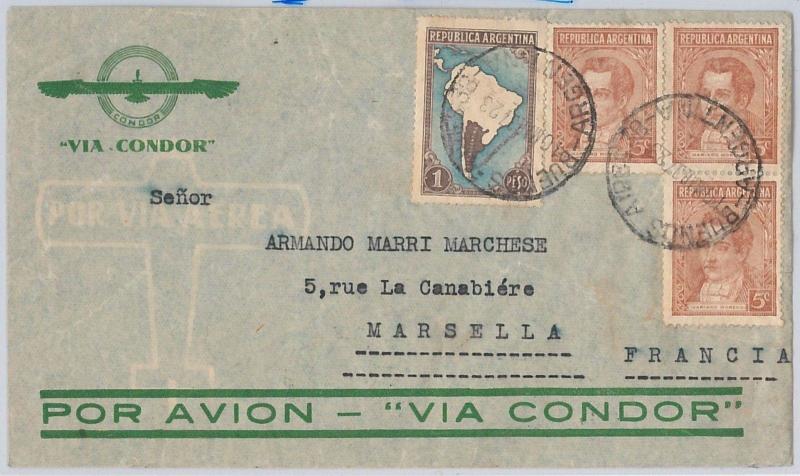 ARGENTINA - postal history - AIRMAIL COVER  Via condor to FRANCE - 10.03.1937