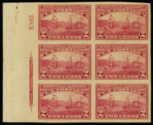 373, Mint XF NH 2¢ Left Side Plate Block of Six Stamps * Stuart Katz