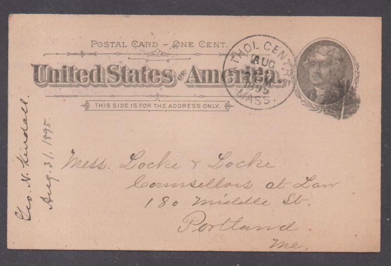 **US 19th Century P/S Cover, Athol Centre, MA, 8/31/1895 CDS, DPO2