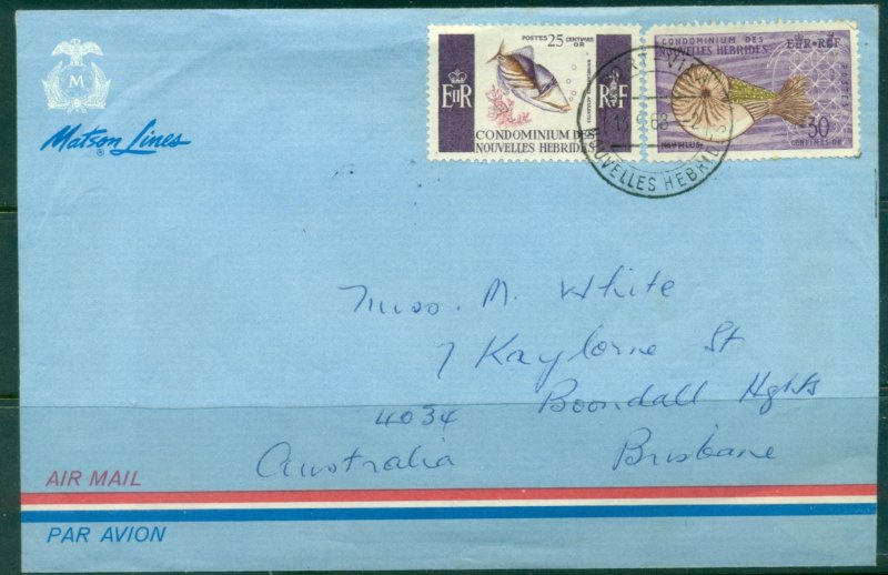 New Hebrides (Fr) 1968 Fish Shells Posted at Sea Matson Lines cover
