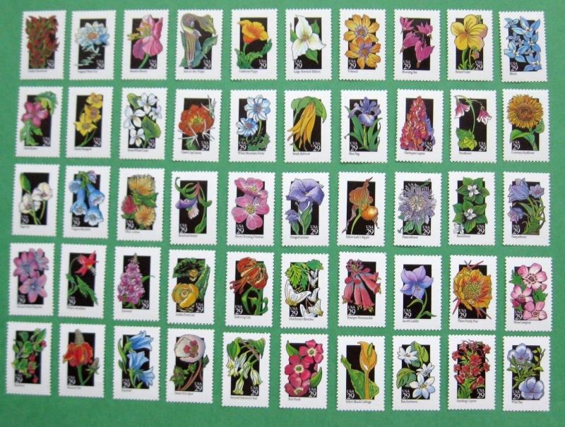 Sc # 2647-2696 ~ 29 cent Wildflowers Issue, Complete Set of Singles (fc21)