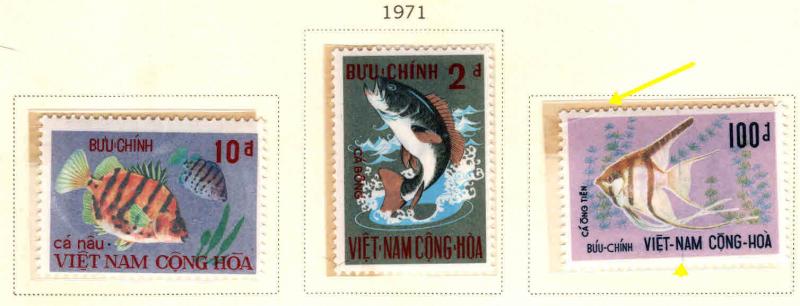 South Vietnam Scott 402-404 MNH** Fish set corner bend on top value CV V$33