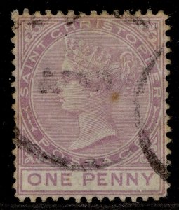 ST KITTS-NEVIS - St Christopher QV SG12, 1d dull magenta, USED. Cat £70.