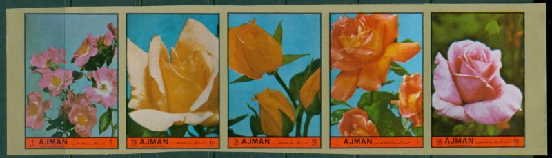 Ajman 1972 Mi#2078-2082B Flowers, Queen's Roses (folded) IMPERF MLH