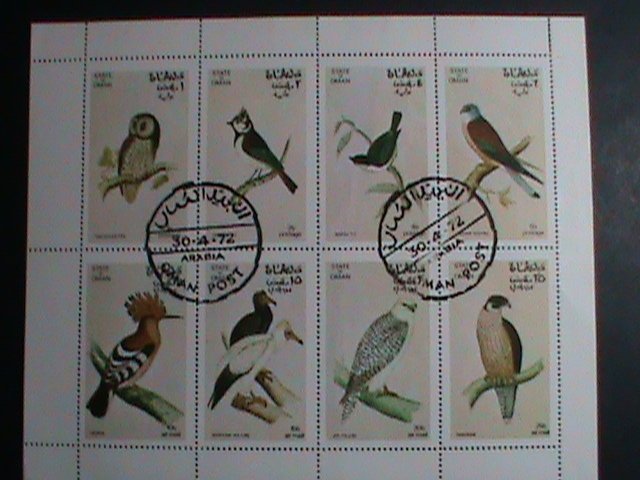 ​OMAN STAMP- 1972 COLORFUL LOVELY BEAUTIFUL BIRDS  CTO FULL SHEET VERY FINE