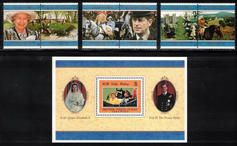 BIOT 1997 Royals 50th Wedding Anniversary; Scott 189-95, SG 195-201; MNH