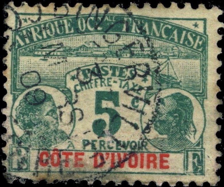 CÔTE-D'IVOIRE - 1909 - 5c TAXE (ÉMISSION PALMIERS) OBLITÉRÉ DE BINGERVILLE