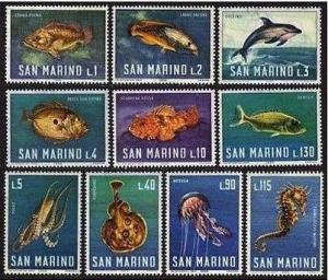 SAN MARINO 10 SETS MARINE LIFE FISHES JELLYFISHES DOLPHIN X1