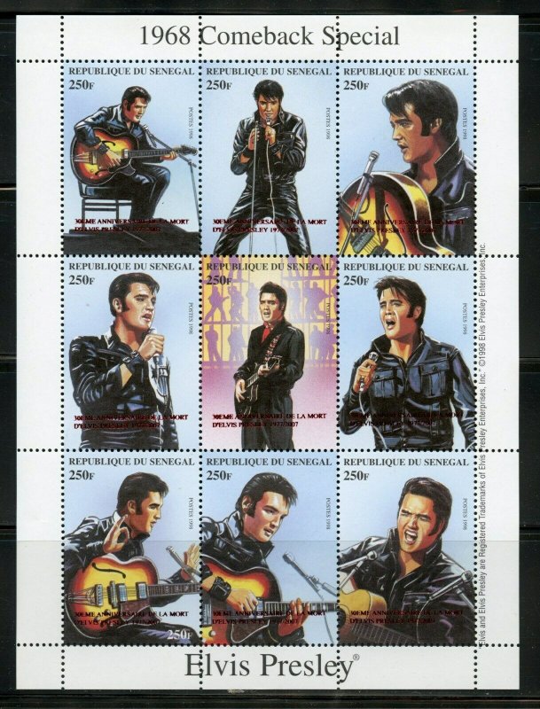 SENEGAL  1968 COMEBACK SPECIAL ELVIS PRESLEY SHEET OF NINE  MINT NH