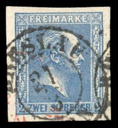 German States, Prussia #12 Cat$17.50, 1858 2sg blue, used