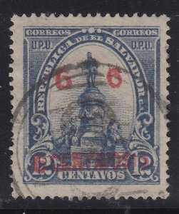 El Salvador 1905-06 6c on 12c Slate with Red Surcharge. Scott 323
