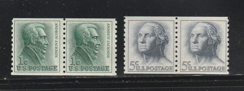 United States 1225, 1229 Coil Pairs MNH Presidents