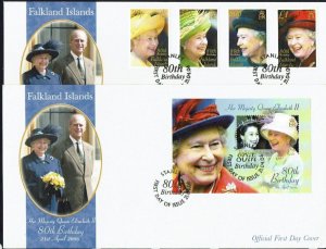 Falkland Islands: 2006 Queen Elizabeth 80th Birthday, 2 First Day Covers.