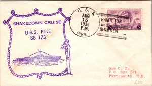 1936 Hamilton Bermuda Shakedown Cruise USS Pike Cover to Portsmouth NH USA