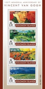 Solomon Isl Art Stamps 2015 MNH Vincent Van Gogh Self-Portrait Paintings 4v M/S