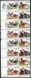 2101a, MNH 20¢ Dogs Pre Printing Paper Fold In Block of 16 Stamps - Stuart Katz