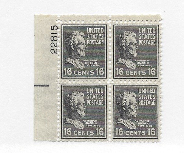 United States, 821, Abraham Lincoln Plate Block of 4 #22815 UL, **MNH**