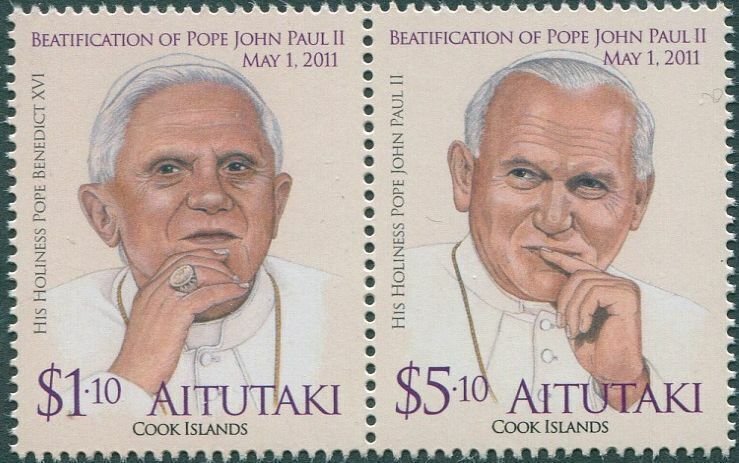 Aitutaki 2012 SG776a Pope John Paul II pair MNH