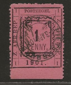 TRANSVAAL SC# 198(SG#27a)  NO PERIOD AFTER RIGHT 'AFR'    FVF/CTO