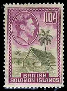 Solomon Islands #67-79 ( Cat$55.35 (for hinged), 1939-51 George VI 1/2p-10s, ...