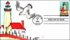 Scott 2971 32 Cents Spectacle Lighthouse Melissa Fox Hand Painted FDC 3 Of 10