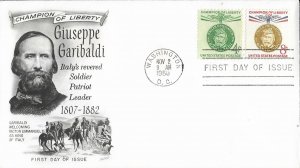 1960 FDC, #1168-1169, 4c/8c Giuseppe Garibaldi, Fleetwood (2)