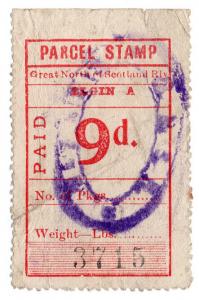 (I.B) Great North of Scotland Railway : Parcel Stamp 9d (Elgin)