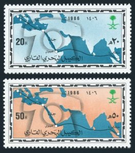 Saudi Arabia 978-979, MNH. Michel 843-844.  Continental Maritime Cable,1986.Map.