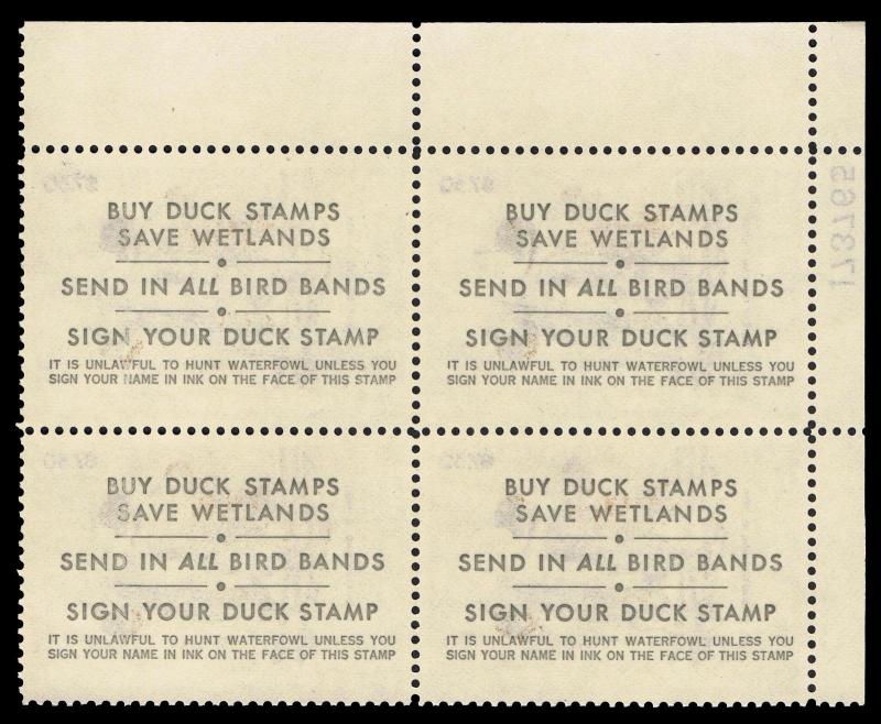 SCOTT #RW50 XF-SUP MINT PRISTINE OG NH 1983 DUCK STAMP PLATE 173767 BLOCK OF 4