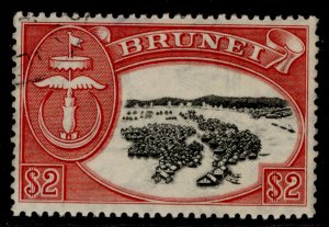 BRUNEI GVI SG112, $2 black & scarlet, FINE USED.