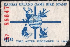 Kansas Wooten #4 Upland Game Bird Stamp (1964) Signed/Fault