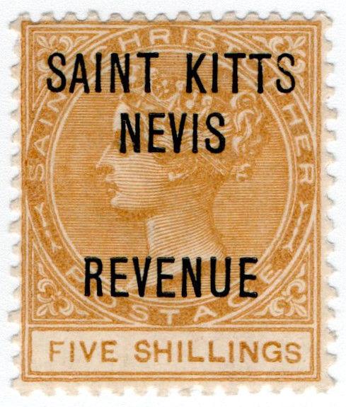 (I.B) St Kitts Revenue : Duty Stamp 5/-