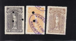 Canada: Brit.Columbia: Law Tax Stamps, Van Damme #BCL#28-30, Used (37004)