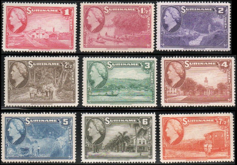 Suriname 184-92 - Mint-H - Queen Wilhelmina / Scenes (1945) (cv $16.10)