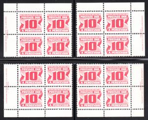 Canada 1977 MNH Sc J35a 10c Fourth Issue Postage Due Set of 4 Plate Blocks