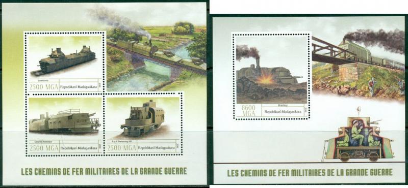 Military Trains Railroads World War I Great War Madagascar MNH stamp set