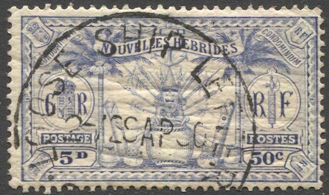 NEW HEBRIDES 1925 Sc 50, Used  VF 50c (5d) Arms, LOOSE SHIP LETTER SYDNEY cancel