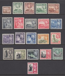 Malta Sc 191-205 MLH. 1938-1943 KGVI Pictorials, complete set of 21, fresh, F-VF