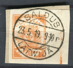 LATVIA; 1919 early first issue Imperf 20k. Full Saldus POSTMARK PIECE