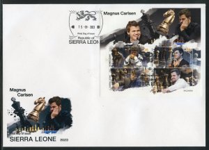 SIERRA LEONE 2023 MAGNUS CARLSEN CHESSMASTER SHEET FIRST DAY COVER