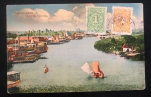 1917 Barranquilla Colombia Picture Postcard Cover To St Louis USA Fluvial Port