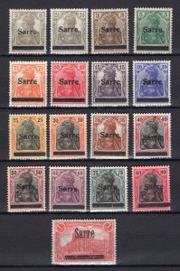 GERMANY SAAR 1920 GERMANIA OVERPRINTS MICHEL & SCOTT 1-17 PERFECT/VERY FINE MNH