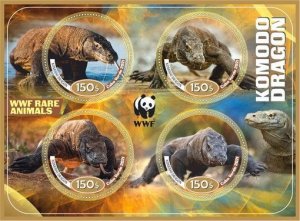 Stamps. Fauna Animals WWF Komodo  1+1 sheets perforated 2021 year Cabo Verde
