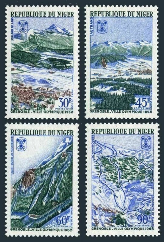 Niger 190-193,lightly hinged. Olympics Grenoble-1968.Mountains,Ski jump,Downhill