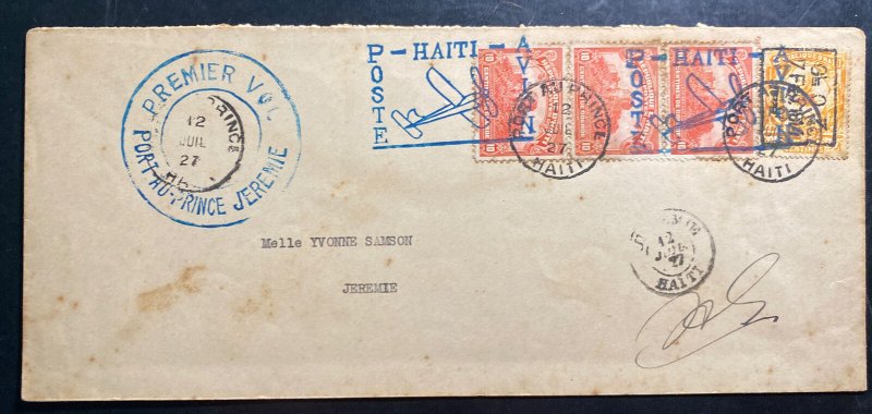 1927 Port Au Prince Haiti First Flight Airmail Cover FFC To Jeremie