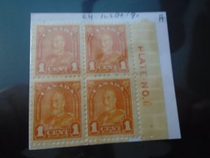 Canada  #   162  LR  #  1  Plate Block   MH