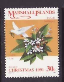 Marshall Islands-Sc#412- id8-unused NH 30c Christmas-1991-