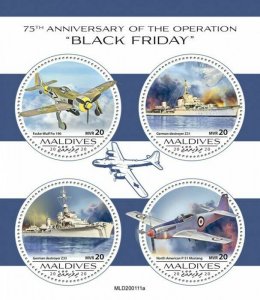 Maldives Military Aviation Stamps 2020 MNH WWII WW2 Black Friday Operation 4v MS