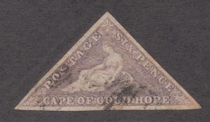 Cape of Good Hope Sc 14 used. 1858 6p purple Hope Seated triangular, VF