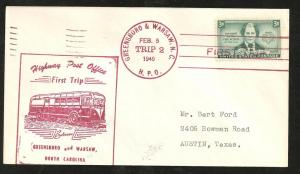 HPO Greensboro N.C. 1949 First Trip Cover BIN 7117